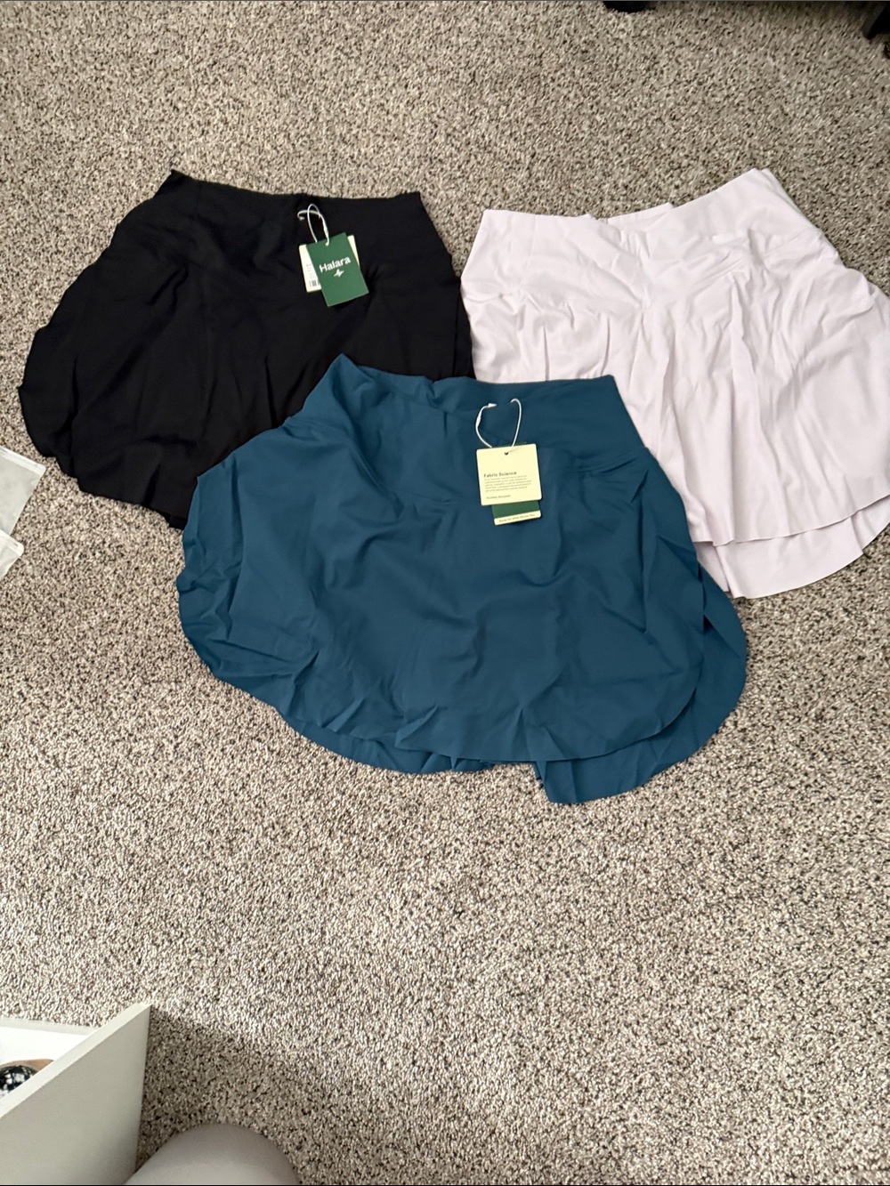 3 size large (long)HALARA Women's Athletic Skort Trio - Teal, Black & Light Pink